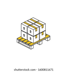Boxes Cargo Pallet Logistics. Vector line, 3d stroke isometric, color web icon, new flat style. Creative illustration design, abstract idea for infographics.