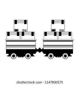Boxes in carry carts in black and white