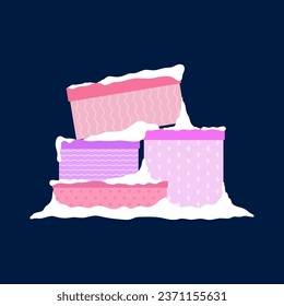 Boxes covered with snow icon. Colored silhouette. Front side view. Vector simple flat graphic illustration. Isolated object on a blue background. Isolate.