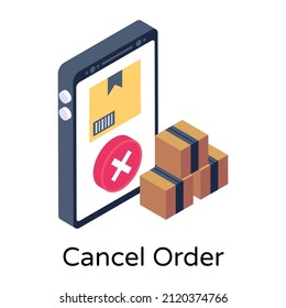 Boxes with cross denoting isometric icon of cancel order 


