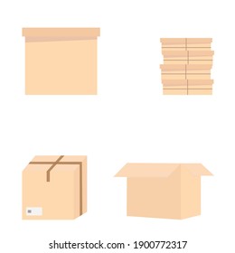 Boxen. Lieferkonzept Packung mit Verpackung für die Kartonlieferung offen und verschlossen mit Klebeband. Kartonschachtel mit Mockset.