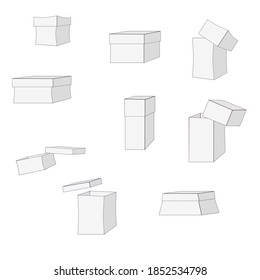 Boxes of different sizes and shapes. Vector illustration.
