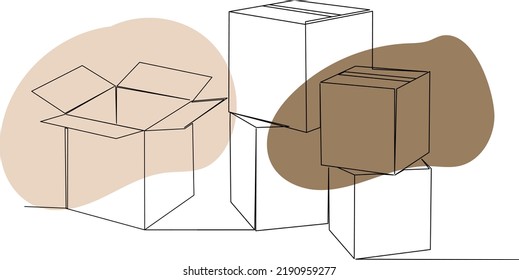 boxes drawing by one continuous line, vector