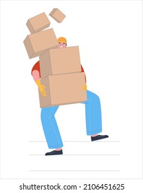 The Boxes Are Falling Apart. Clumsy Delivery Guy. Delivery Service. Flat Vector Illustration