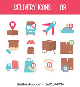 boxes and fast delivery icon set over white background, flat style, vector illustration