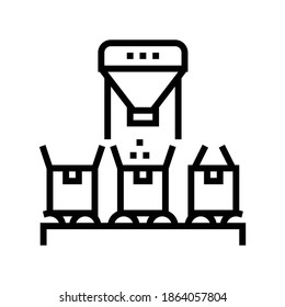 boxes filling with goods line icon vector. boxes filling with goods sign. isolated contour symbol black illustration