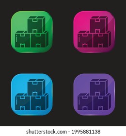 Boxes four color glass button icon