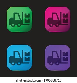 Boxes four color glass button icon