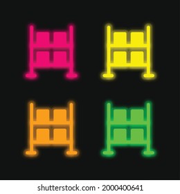 Boxes four color glowing neon vector icon