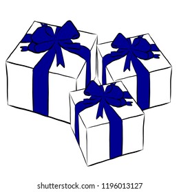 Boxes with gifts and bows, vector illustration isolated on white background.