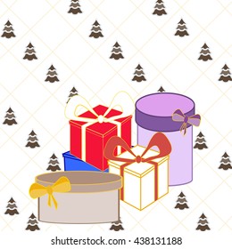 boxes with gifts, Christmas tree   
