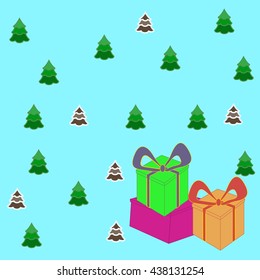 boxes with gifts, Christmas tree   