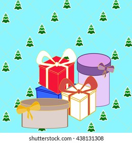 boxes with gifts, Christmas tree   