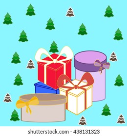 boxes with gifts, Christmas tree   