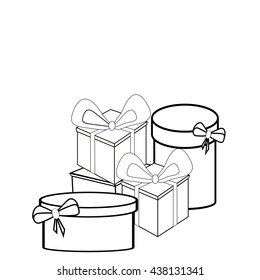 boxes with gifts, Christmas tree   