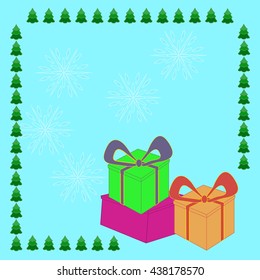 boxes with gifts, Christmas tree   