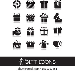 Boxes and gifts icons in black style.