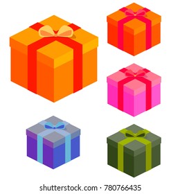 Boxes for gifts, isometric set of presents, vector flat cartoon illustration isolated on white background