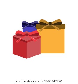Boxes of gifts for the new year on a white background. Colorful red, blue, yellow