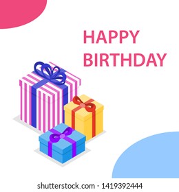 Boxes with gifts, a set of gift boxes isometric. Happy Birthday Banner. Vector illustration, vector.