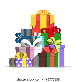 Boxes with gifts vector illustration in flat style