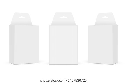 Boxes With Hanging Holes Front And Side View, Isolated On White Background. Vector Illustration