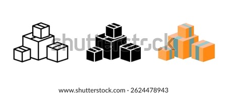 Boxes icon. Group of stacked cardboard packages in isometric view vector illustration. Symbol of shipping, delivery and logistics. Storage and warehouse cargo arrangement pictogram.