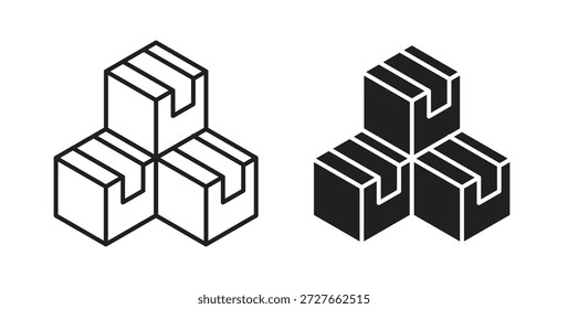Boxes icon with line and silhouette versions.
