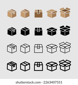 conjunto de iconos. Conjunto de iconos de envío, de caja de entrega o de contenedor. Iconos vectores establecidos en fondo blanco..eps