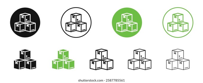 Boxes icons in black and green colors collection