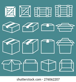 Boxes icons on cyan background.