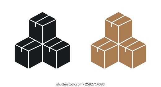 Boxes icons set vectors black and colored style