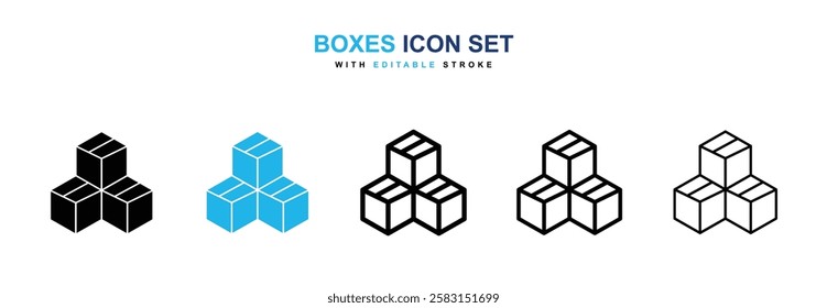 Boxes icons vector collection in black and blue colors on white background