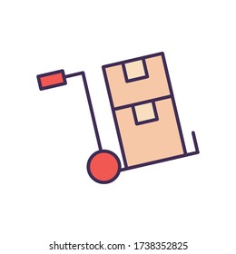 Boxes inside cart line and fill style icon design, Delivery logistics transportation and shipping theme Vector illustration