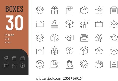 Boxes Line Editable Icons set. Vector illustration in modern thin line style of delivery related icons: open and closed box, return, surprise, and more. Pictograms and infographics