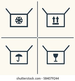 Boxes line icon set . Shopping box icons with symbols. Vector illustration