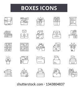 Boxes line icons for web and mobile design. Editable stroke signs. Boxes  outline concept illustrations