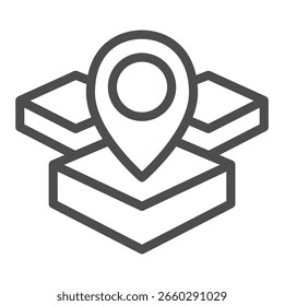 Cajas con icono de línea de pin de mapa de ubicación, concepto de entrega. Gráficos de Vector. Entrega del paquete, muestra del envío en el fondo blanco, icono del estilo del contorno para el móvil o el Diseño web