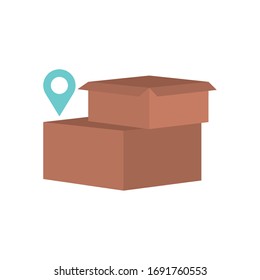cuadros y icono del pin de ubicación sobre fondo blanco, estilo plano, ilustración vectorial