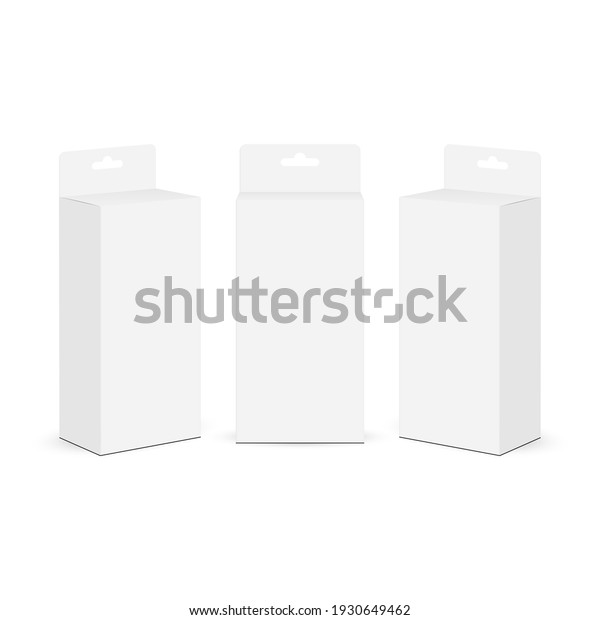Boxes Mockups with Hang Tab\
Isolated on White Background, Front and Side View. Vector\
Illustration
