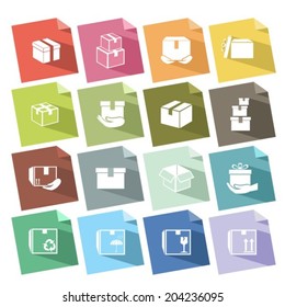 Boxes on colored stickers. Vector. EPS-10 (non transparent elements,non gradient)