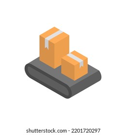 Boxes On Conveyor Belt Isometric Icon.