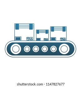 Boxes on conveyor tape blue lines