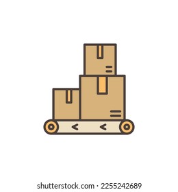 Boxes on Conveyor vector Logistics concept colored icon. Warehouse modern sign
