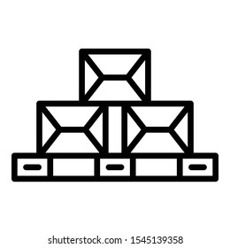 Boxes on pallet icon. Outline boxes on pallet vector icon for web design isolated on white background