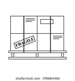 Cajas en una ilustración de icono de línea de pallet para la logística. Diseño de vectores sobre fondo blanco.
