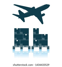 Boxes On Pallet Under Airplane. Shadow Reflection Design. Vector Illustration.