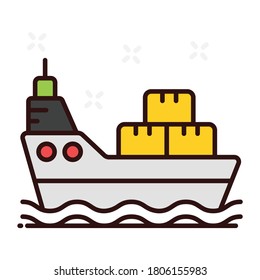 boxes on ship. Ship logistics icon in trendy flat style 