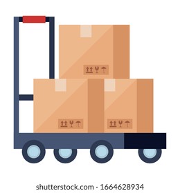 Boxes over cart design, Delivery logistics transportation shipping service warehouse industry and global theme Vector illustration