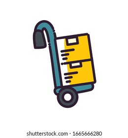 boxes over cart fill style icon design, Delivery logistics transportation shipping service warehouse industry and global theme Vector illustration